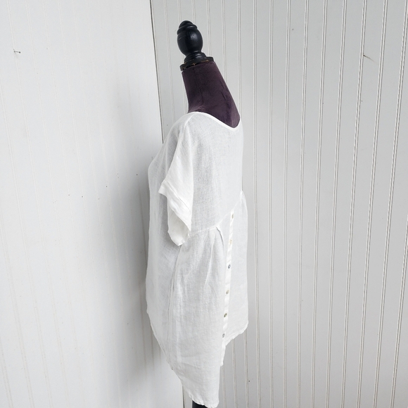 TERZO MILLENNIO 100% Linen Button Back Hi Low Coastal Top Made In ITALY White S - Picture 3 of 13